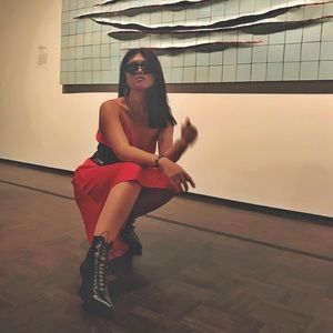 Laced leather fabric black heeled ankle boots